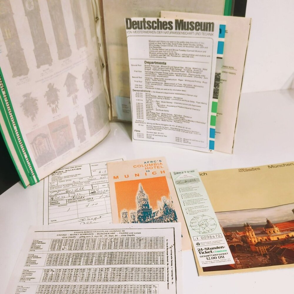 Vintage European Travel Scrapbook Binder W/ Ski Passes Maps & Memorabilia 1980s